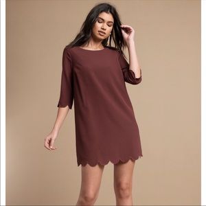 TOBI Scallop Shift Dress Maroon Red Small Keyhole Half Short Sleeve